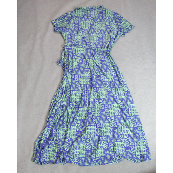 Madison Leigh Dress Womens Sz 2X Purple Green Geometric Short Sleeve Maxi Flirty - Picture 4 of 9